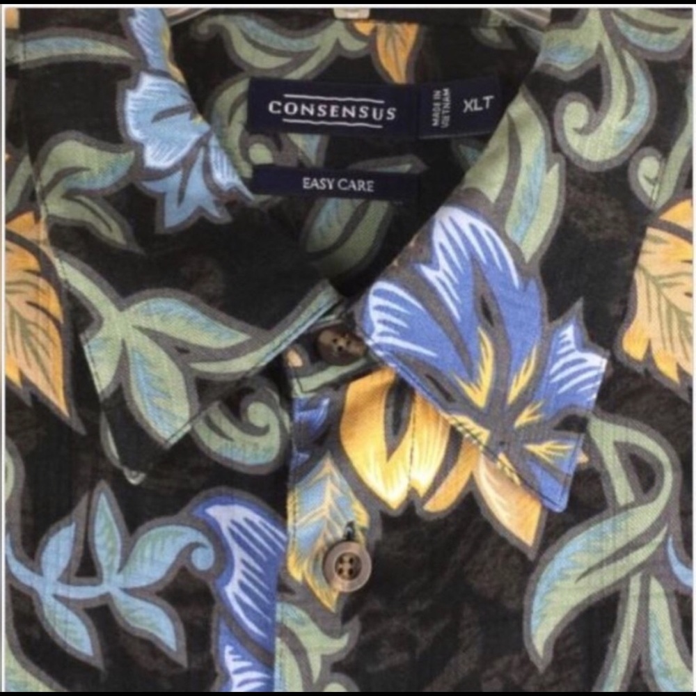 Consensus Men Hawaiian Shirt Black Blue Size XLT - Picture 3 of 4